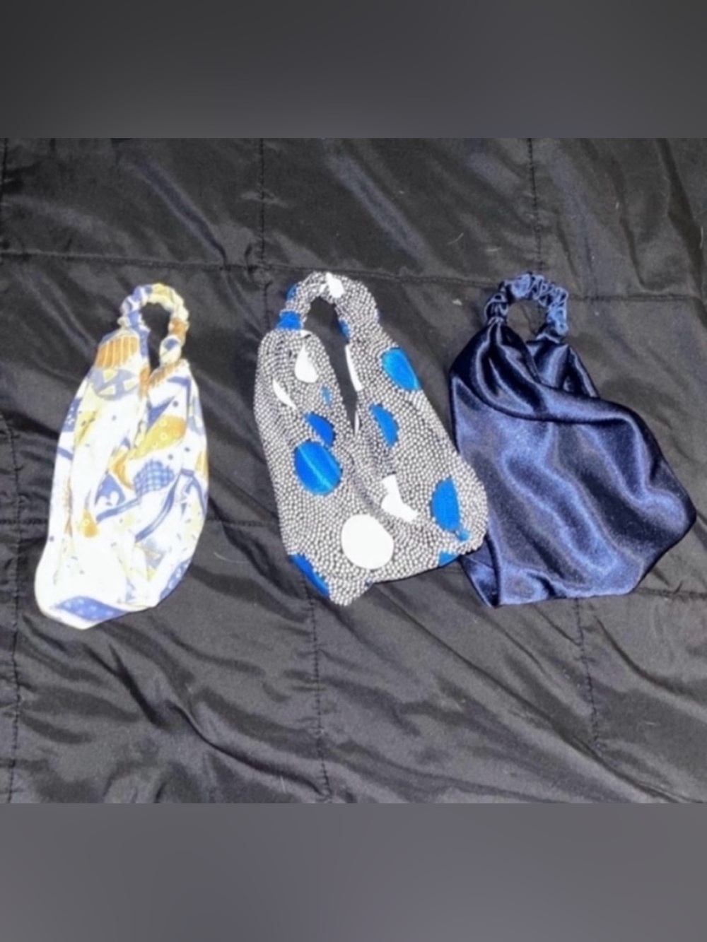 Set of 3 Elastic Scrunchie Headbands in Navy, Blue, White